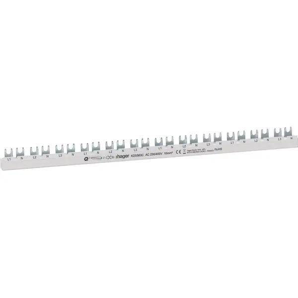 Busbar 4P 3L 63A tip furca 10mmp 24M, 1PNx12 QB Hager KDS563C