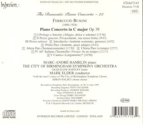 Busoni: Piano Concerto Op XXXIX | Marc-Andre Hamelin, City of Birmingham Symphony Orchestra, Mark Elder