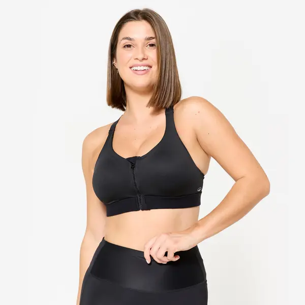 Bustieră cu fermoar și bureți Fitness cardio susținere mare Negru Damă