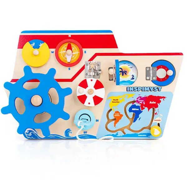 Busy Board Montessori Vapor din lemn - Placa senzoriala ZukiToys.ro