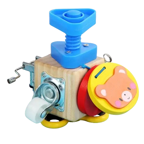 Busy Cube Montessori - cub senzorial 3-in-1 din lemn pentru copii