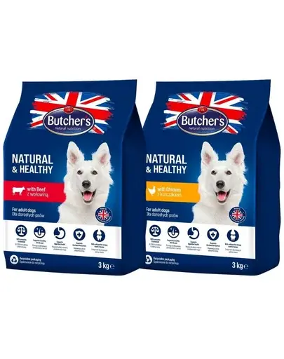 BUTCHER'S Natural&Healthy hrana arome mixte pentru caini 2 x 3 kg cu pui si vita