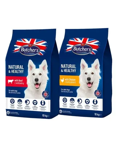 BUTCHER'S Natural&Healthy mancare caini arome mixte 2 x 10 kg pui si vita