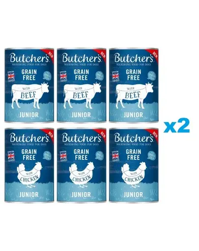 BUTCHER'S Original Junior Mix arome hrana catelusi 12x400g bucati de vita si pui in aspic
