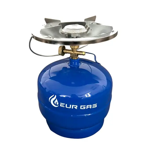 Butelie Gaz 2kg 4.8L EurGas cu Arzator pentru Camping, Pescuit si Gatit in Aer Liber, Portabila si Usor de Transportat cu Consum Eficient