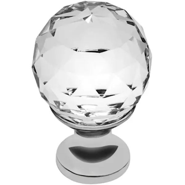 Buton Cristal Model Fi25 Diamantat, Finisaj Crom/Transparent