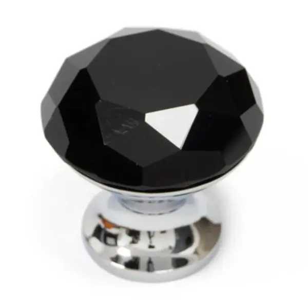 Buton Cristal Model Fi30 Plat, Finisaj Crom Lucios/Negru