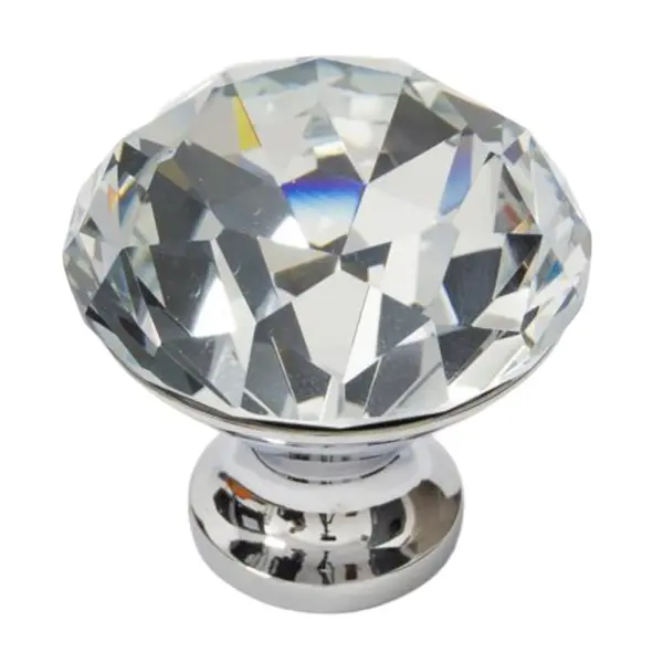 Buton Cristal Model Fi30 Plat, Finisaj Crom Lucios/Transparent