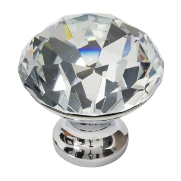 Buton Cristal Model Fi40 Plat, Finisaj Crom Lucios/Transparent