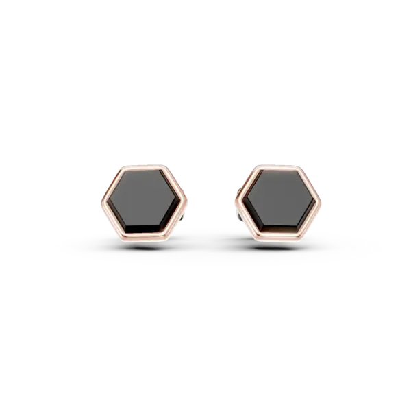 Butoni din argint alb-roz cu agate negre de 1.4ct