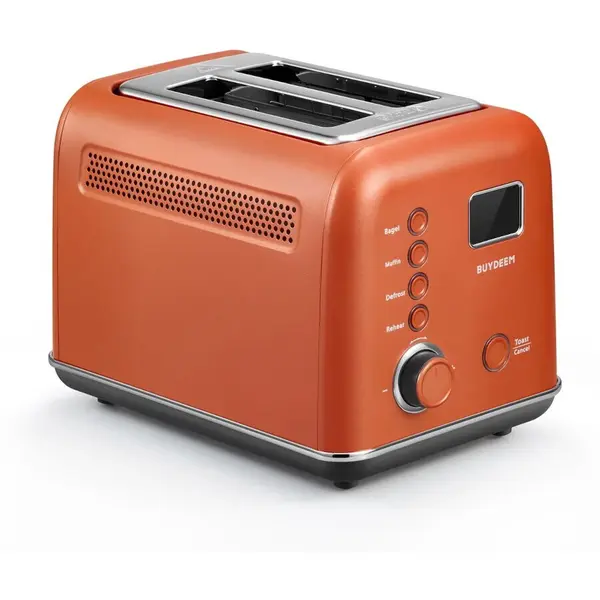 BUYDEEM Prajitor de paine Buydeem cu 2 felii, cu cronometru LCD cu numaratoare inversa, tava de indepartare a firimiturilor si 9 setari de nuante de prajire, pentru covrigi, vafe, briose, Rosu Koi