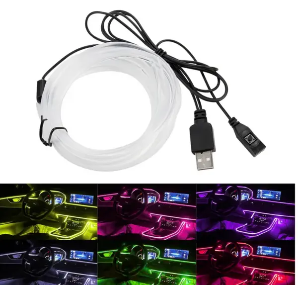 BZRSH Banda Auto LED RGB 2m-3m Conectare USB Telecomanda pe Fir 2 m