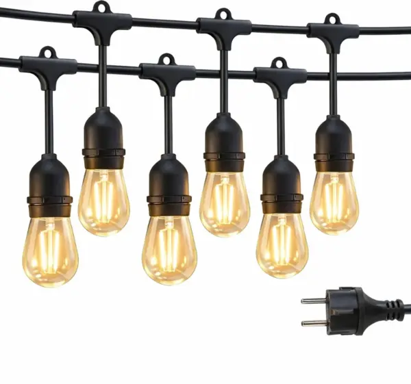 BZRSH Ghirlandă Luminoasă Exterior 10m - 10 Becuri LED E27, IP66, incarcare la priza, Lumină Caldă pentru Grădină