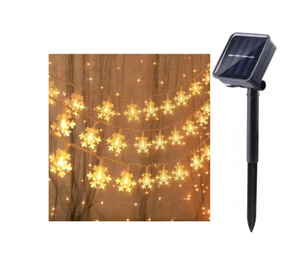 BZRSH Instalatie Solara Craciun 50 Fulgi de Zapada Cristal LED Alb Cald 7m