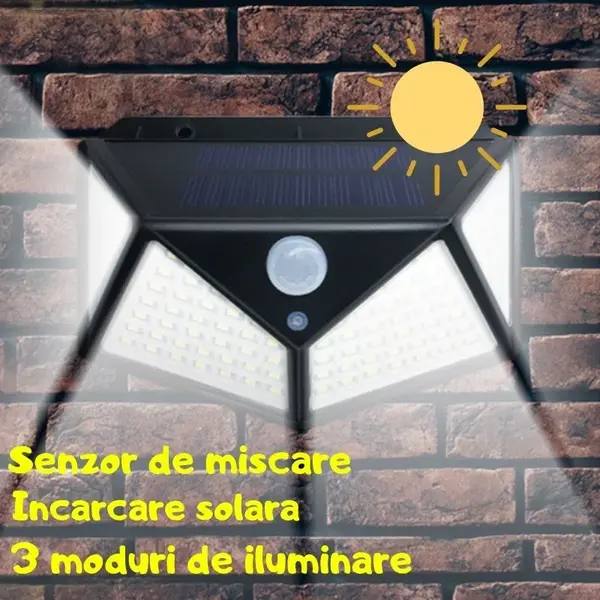 BZRSH Lampa 100 LED Panou Solar Senzor Miscare 3 Moduri Iluminare Exterior