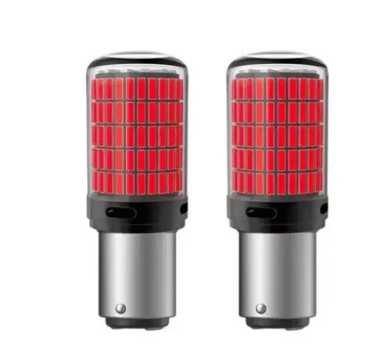 BZRSH Set 2 Becuri LED BAY15D 1157 P21 5W 144 SMD Rosu 2 Faze 180 Grade Pozitie Frana