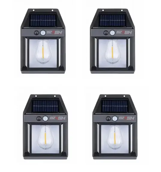 BZRSH Set 4 Lampi Solare Perete Senzor Miscare 3 Moduri Lumina Calda Exterior
