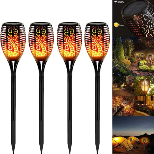 BZRSH Set 4 Lampi Solare Torta Efect Flacara 49cm LED Gradina Terasa Alee