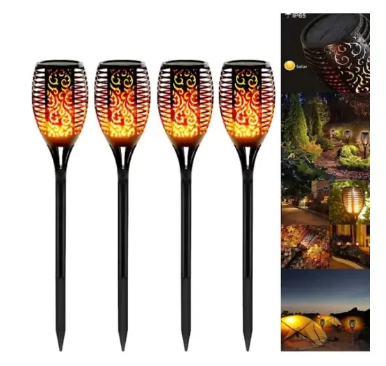 BZRSH Set 4 Lampi Solare Torta Efect Flacara 51.5cm 12 LED Gradina Alee