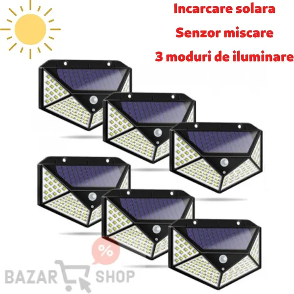 BZRSH Set 6 Lampi Solare 100 LED High-Power 270 1800mAh IP65 PIR 4 Zone