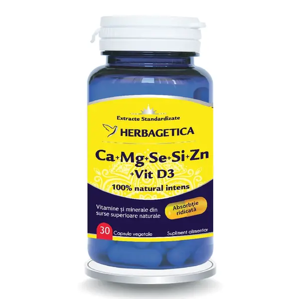 Ca+Mg+Se+Zn organice cu D3, 30 capsule, Herbagetica