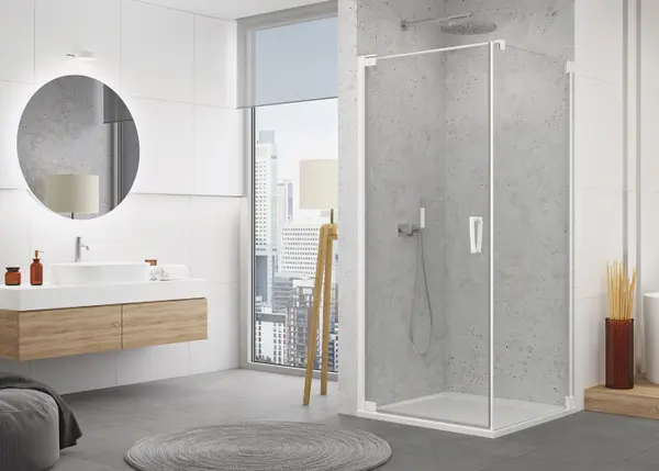 Cabina de dus 80x80 cm cu usa batanta si profil compensator, alb, instalare usa stanga, Ronal Cadura