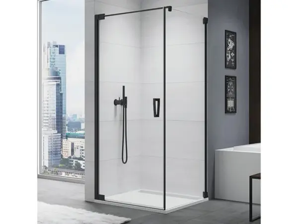 Cabina de dus 90x80 cm cu usa batanta si profil compensator, negru mat, instalare usa stanga, Ronal Cadura