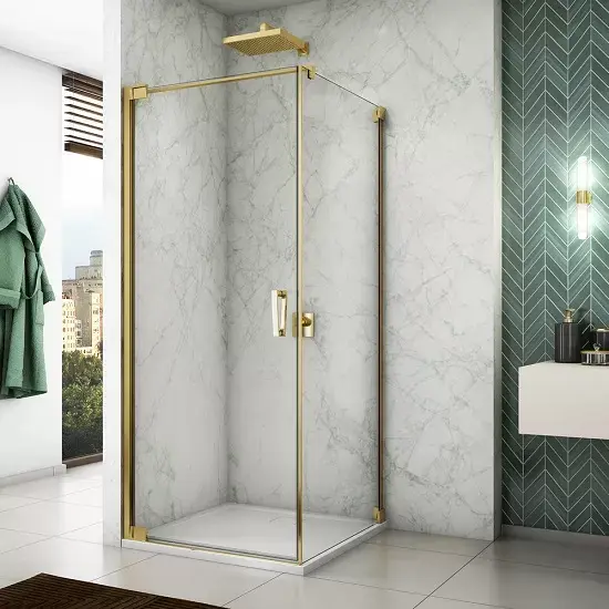 Cabina de dus 90x90 cm cu usa batanta si profil compensator, auriu, instalare usa stanga, Ronal Cadura