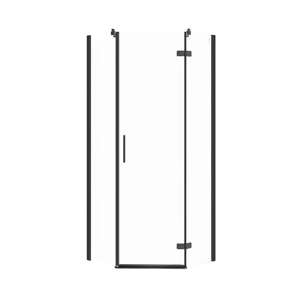 Cabina de dus pentagonala 80x80 cm Cersanit Jota, negru mat cu usa batanta dreapta