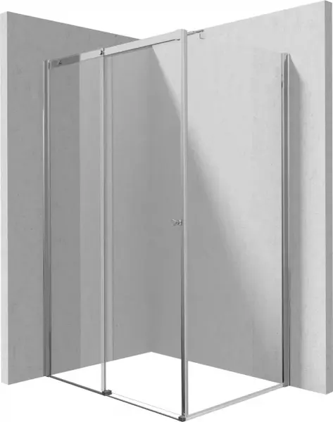 Cabina de dus rectangulara, usi glisante si un perete fix, 100x90 cm, profil crom, Deante Kerria Plus
