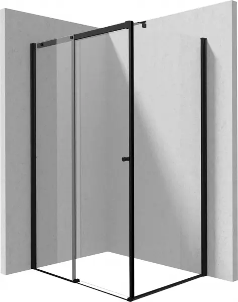 Cabina de dus rectangulara, usi glisante si un perete fix, 120x80 cm, profil negru, Deante Kerria Plus