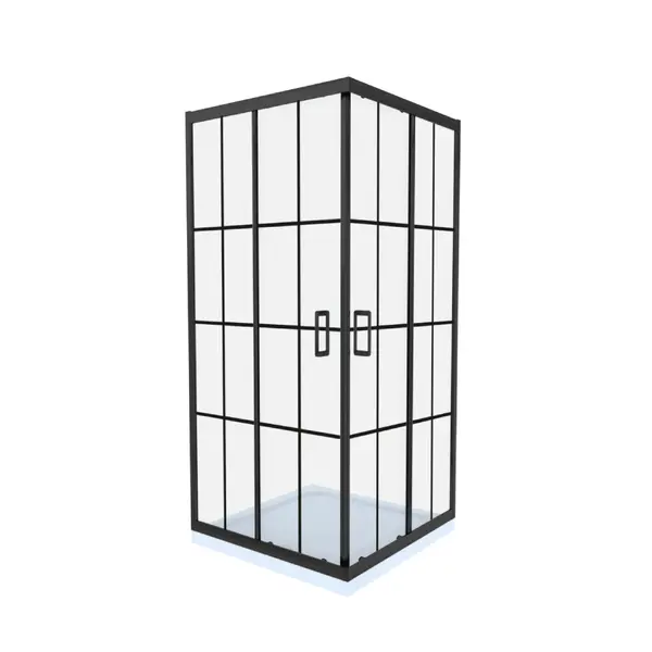 Cabina de dus simpla Celesta Titan patrata sticla cu model Windows 101 6 mm 90 x 90 x 190 cm profil negru