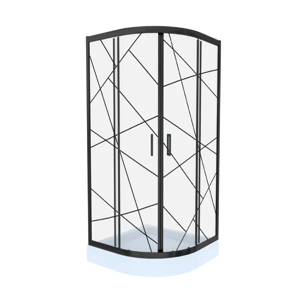 Cabina de dus simpla Celesta Titan semirotunda sticla cu model geometric 105 6 mm 80 x 80 x 190 cm profil negru