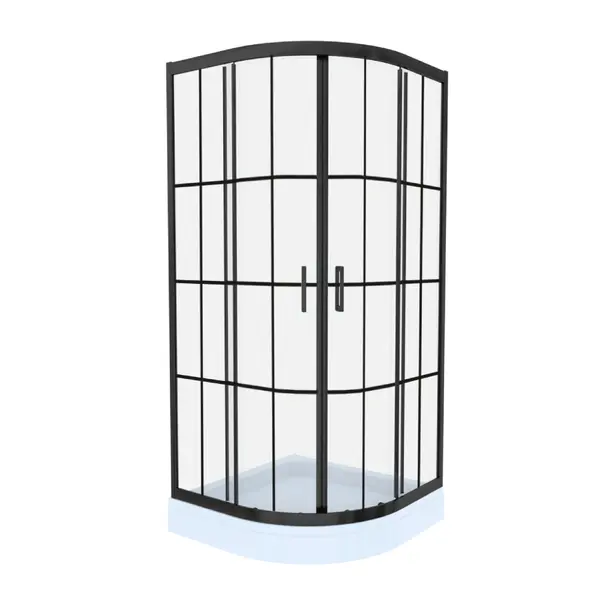 Cabina de dus simpla Celesta Titan semirotunda sticla cu model Windows 101 6 mm 80 x 80 x 190 cm profil negru