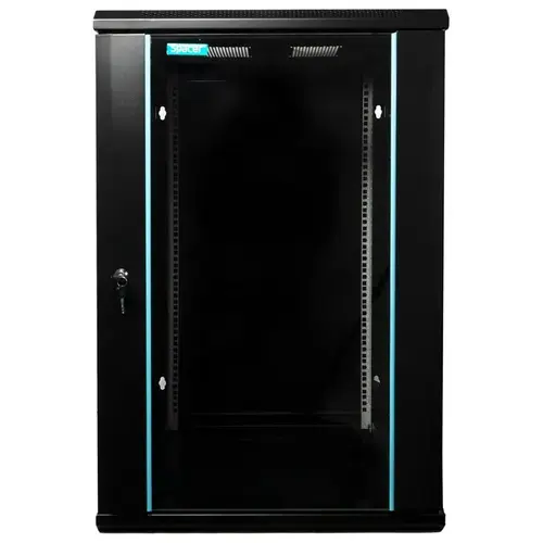 Cabinet 19″ SPACER 18U 600x600mm, fixare pe perete, Flatpack (dezasamblat), negru, usa sticla cu blocare, panouri detasabile, otel 1.5mm, sarcina maxima 60Kg