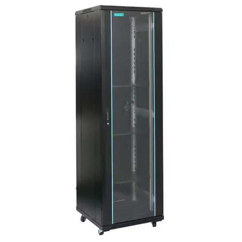 Cabinet de podea Spacer SPCN-18U-1000-BK-03, 18U, 19inch, Flatpack (dezasamblat), usa sticla cu blocare, panouri laterale detasabile, otel 2mm, sarcina maxima 1000Kg (Negru)