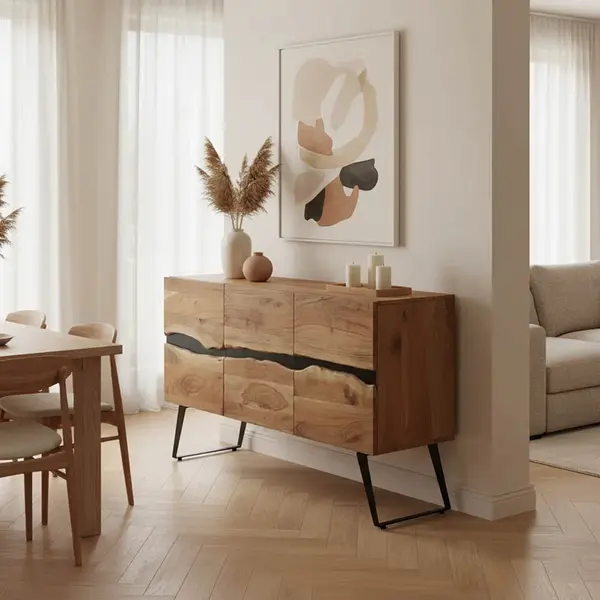 Cabinet Imena, lemn de acacia, Natur, 148x43x86 cm