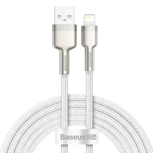 Cablu alimentare si date Baseus, Cafule Metal, Fast Charging, USB - Lightning 2.4A braided 2m, Alb