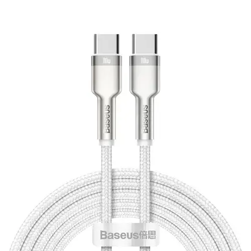 Cablu alimentare si date Baseus, Cafule Metal, Fast Charging, USB Type-C la USB Type-C 100W braided 2m, Alb