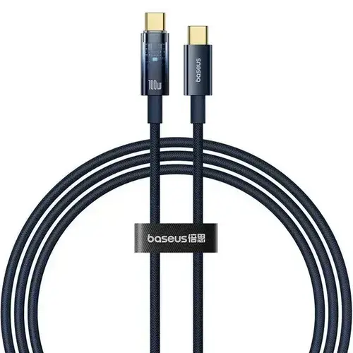 Cablu alimentare si date Baseus Explorer, Fast Charging, USB Type-C la USB Type-C 100W, oprire automata incarcare, braided, 1m, Albastru