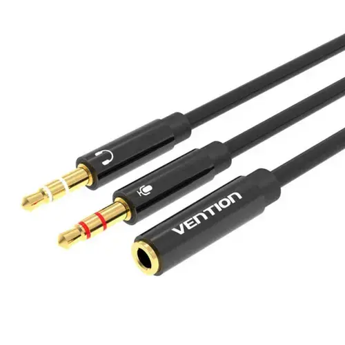 Cablu audio 2x 3,5 mm mascul la 4 poli mama 3,5 mm 0,3 m Vention BBTBY (Negru)
