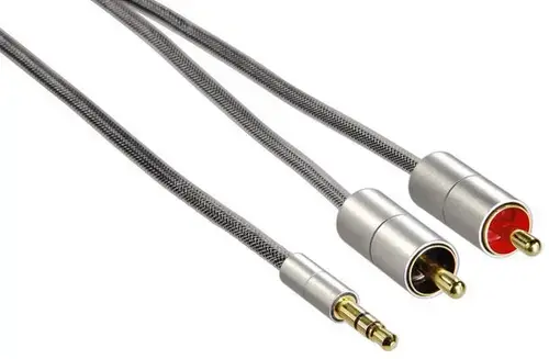 Cablu Audio Hama Aluline 80864, Jack 3.5 mm - 2 x RCA, 1 m (Argintiu)