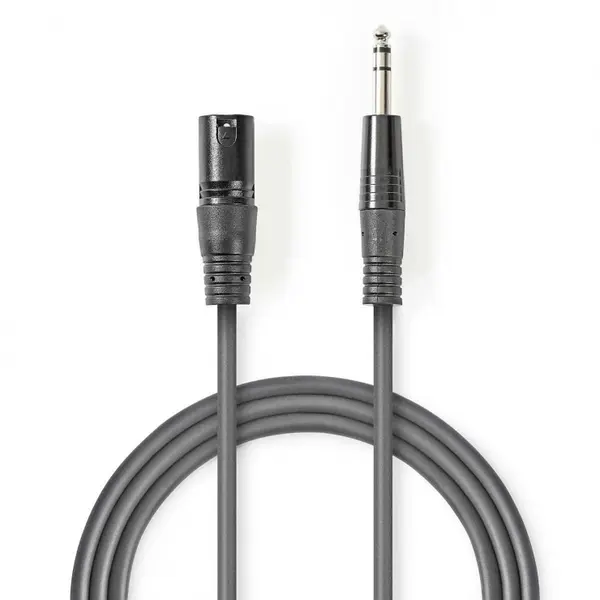 Cablu audio jack stereo 6.35mm la XLR 3 pini T-T 3m Gri, Nedis COTH15100GY30