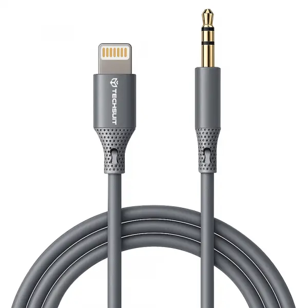 Cablu Audio Lightning - 3.5mm Techsuit AC5 SoundFlex, 1m, Gri