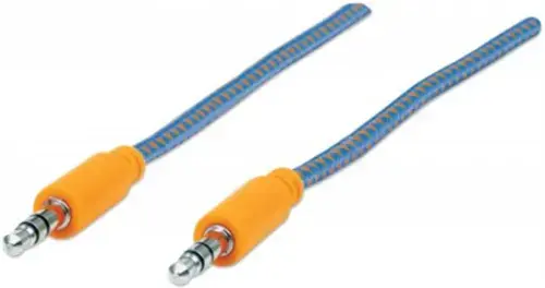 Cablu Audio Manhattan MHT394109, Jack 3.5 mm - Jack 3.5 mm, 1.8 m (Albastru/Portocaliu)