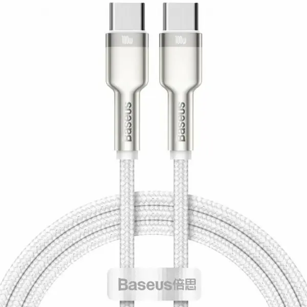 Cablu Baseus - CATJK-C02, USB-C/USB-C, 1 m, alb