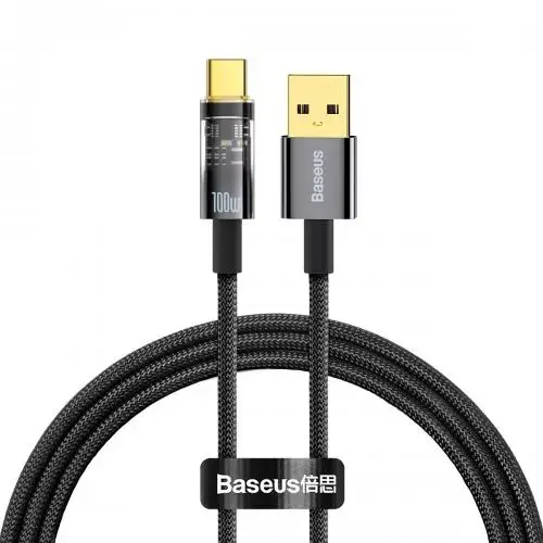Cablu Baseus Explorer, USB la USB-C, 100W, Fast Charging, 1m Negru