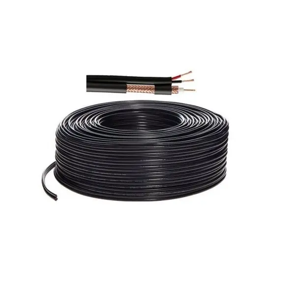 Cablu Coaxial Alimentare RG59 2x0.75mm, Rola 100m – Izolatie FPE, Ecranaj Aluminiu Cuprat, 2 Conductoare PVC