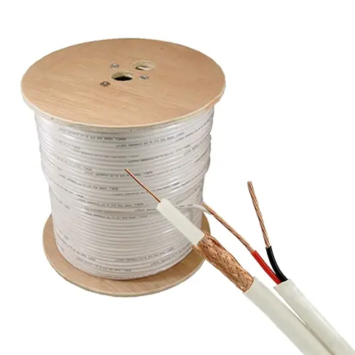 Cablu coaxial RG59 cu alimentare 2×0.75 mm², 305 m, alb, TSY
