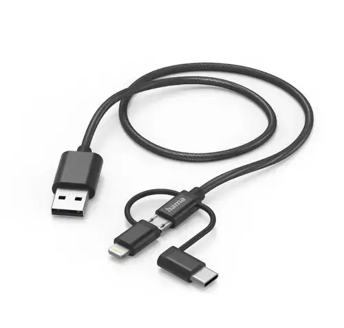Cablu date 3 in 1 HAMA 201536, USB-A - MicroUSB/Lightning/USB-C, 1.5m (Negru)